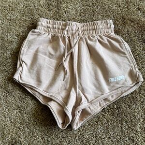 Full Send cream & white high waisted, cheeky shorts; perfect condition